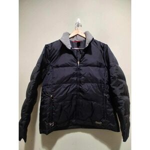 Mossimo Black Feather Down Puffer Jacket Medium Gray Collar Winter Warm Coat Y2k